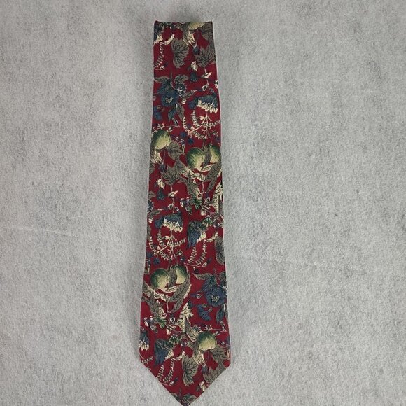 Domani Other - Domani Mens Burgundy, Blue, Gray Green, Flower Pattern 100% Italian Silk Necktie